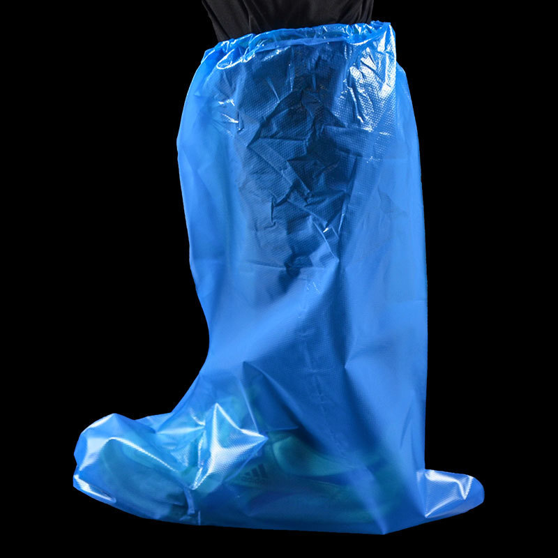 Weighted one-time boots, pe shoes, long-barrelled dustproof plastic boots, blue feet.