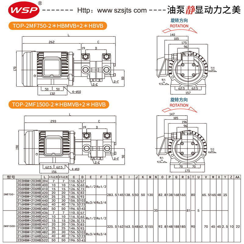 WSP One Double Pump Top-208HBM+210HB motor Double Pump, Line Pump