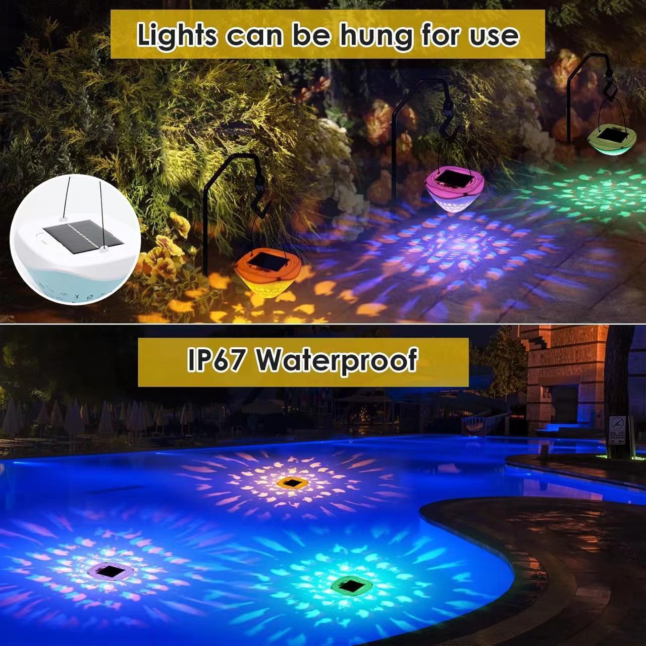 Solar seven colour pool lights, fish bathing lights, usb charged light-controlled courtyard lights.