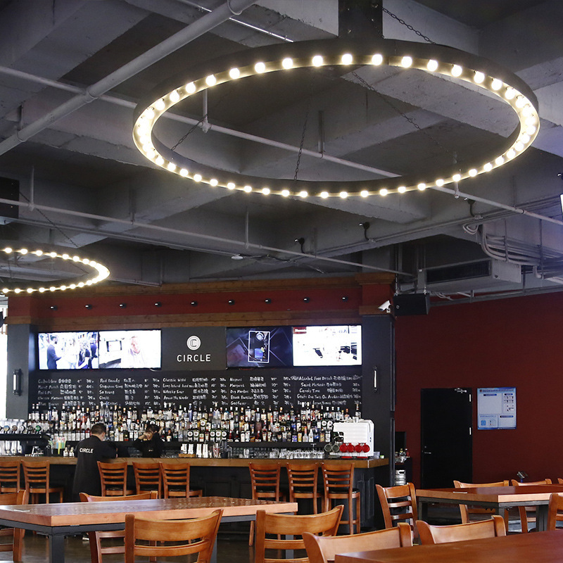 chandeliers chandeliers at the Industrial Wind Music Bar loft creative individual round circle circles customised lamps