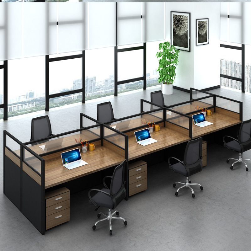 Office furniture separated from office furniture by a double four-to-six-person card screen of desk and chair sets for wholesale office staff