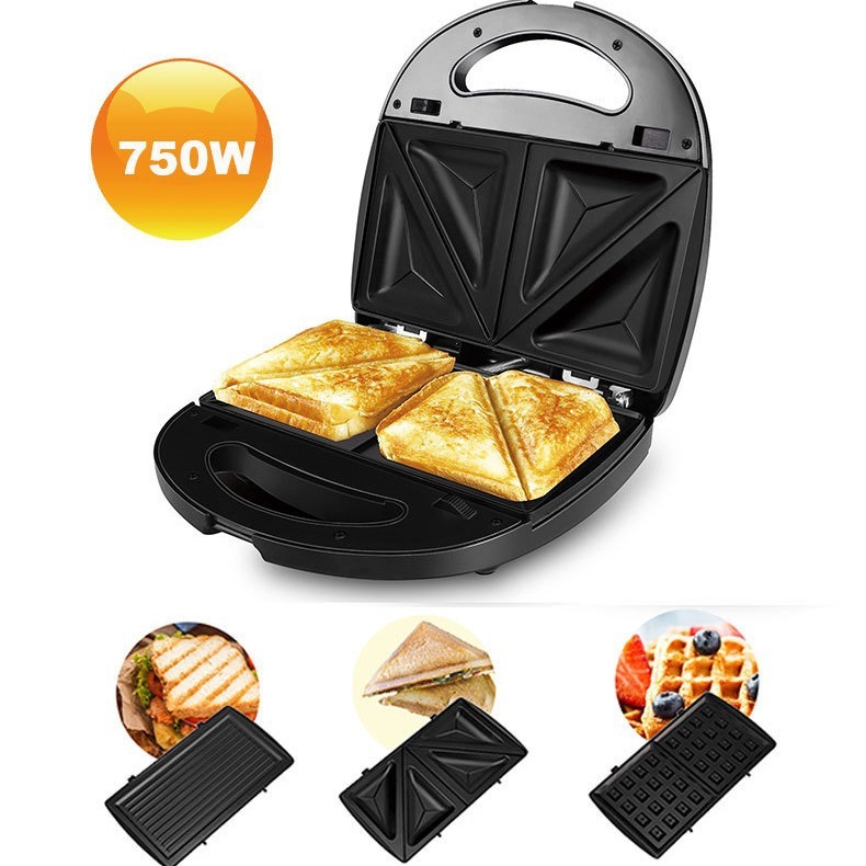 Cross-border triad with a waffle stainless steel to change the sandwich griller for breakfast.