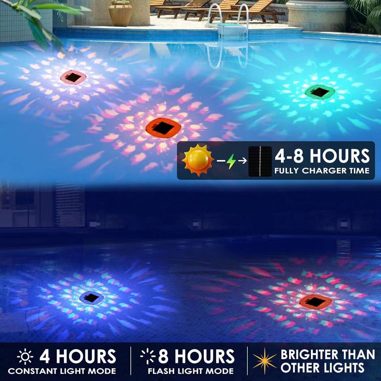 Solar seven colour pool lights, fish bathing lights, usb charged light-controlled courtyard lights.