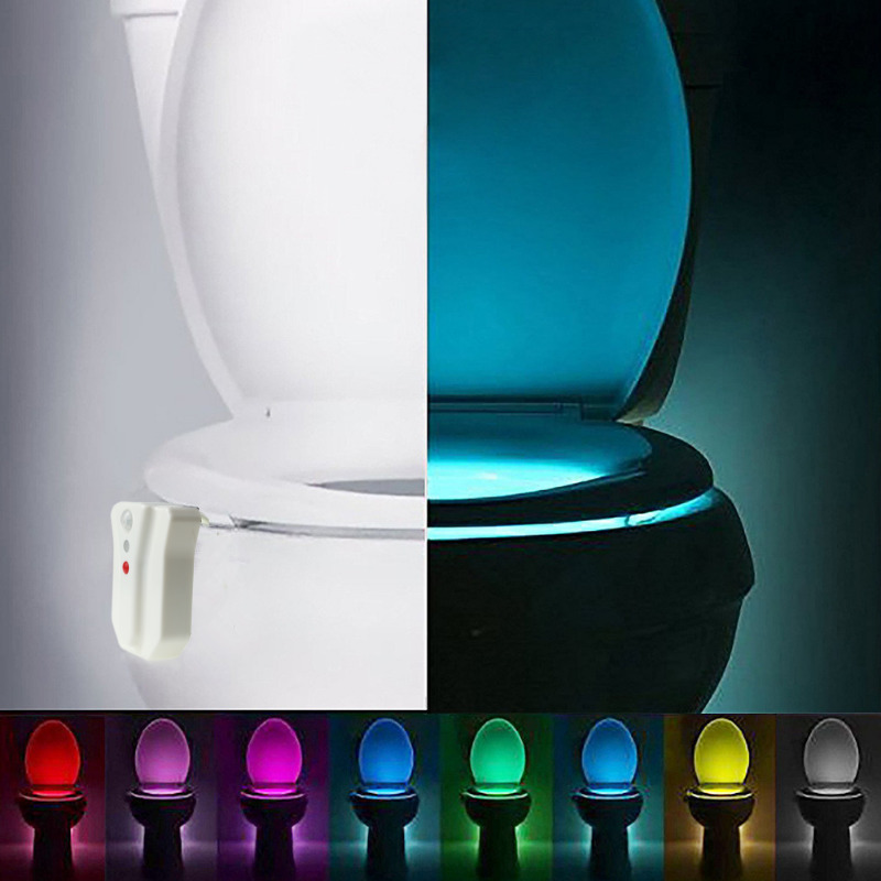 Waterproof LED human sensory nightlights, creative 8-colour flash toilet lights, direct sales.