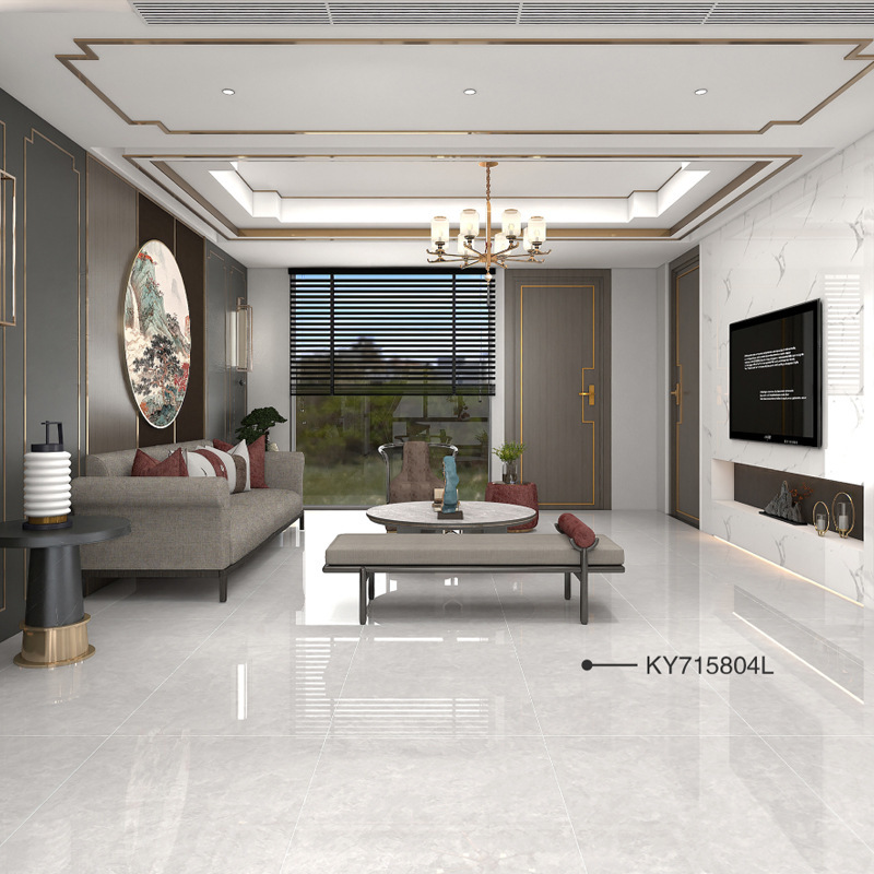 It's a trophial marble-column wall, a modern, light-luxurious living room.