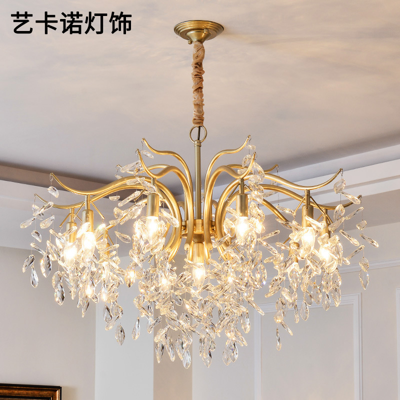 Light luxurious crystal chandeliers, modern and simple European-style living room creative art branches, light chandeliers