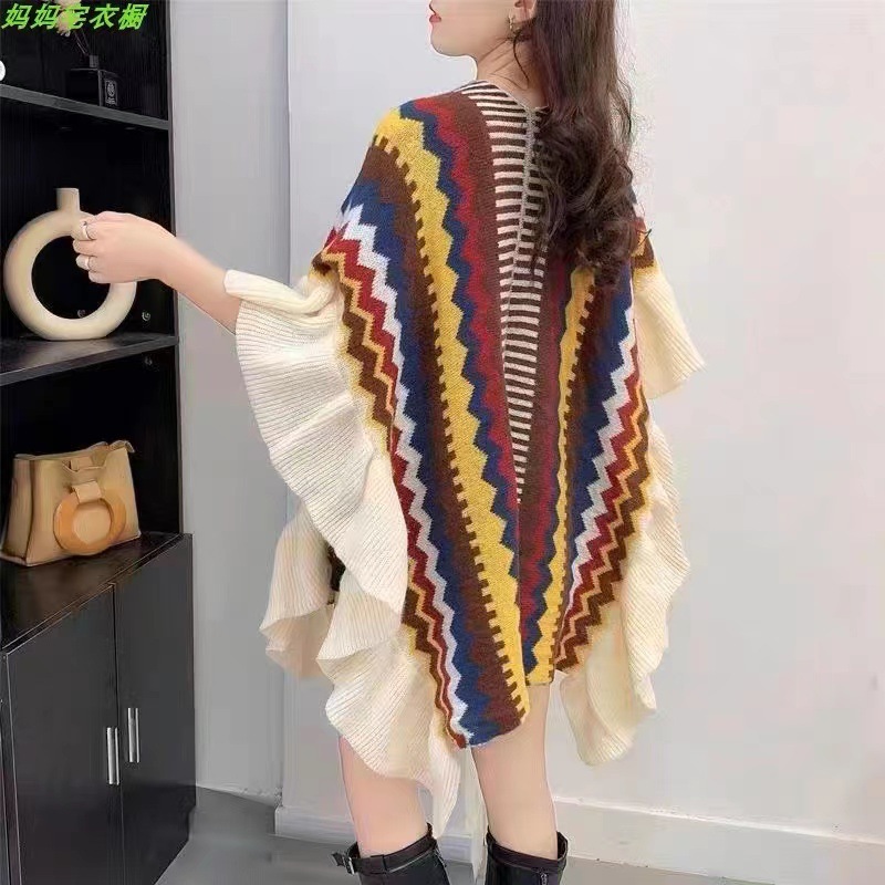 Áo choàng choàng quốc gia, áo choàng mới năm 2023 vào mùa thu và mùa đông, đan lên áo khoác.