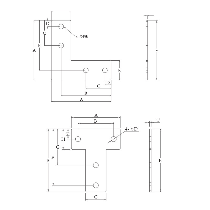 4040L external connector panel, aluminium series, reinforced external connector panel, L-shaped connector 3030