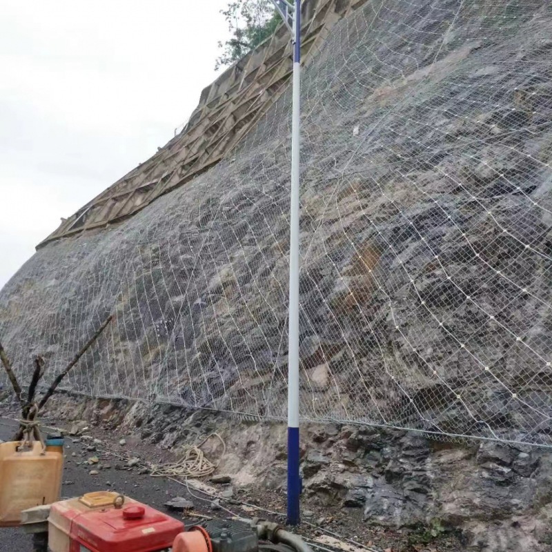 Perimeter slopes, passive net slopes reinforced by active landing-control net, dangerous rock-mounted protection network