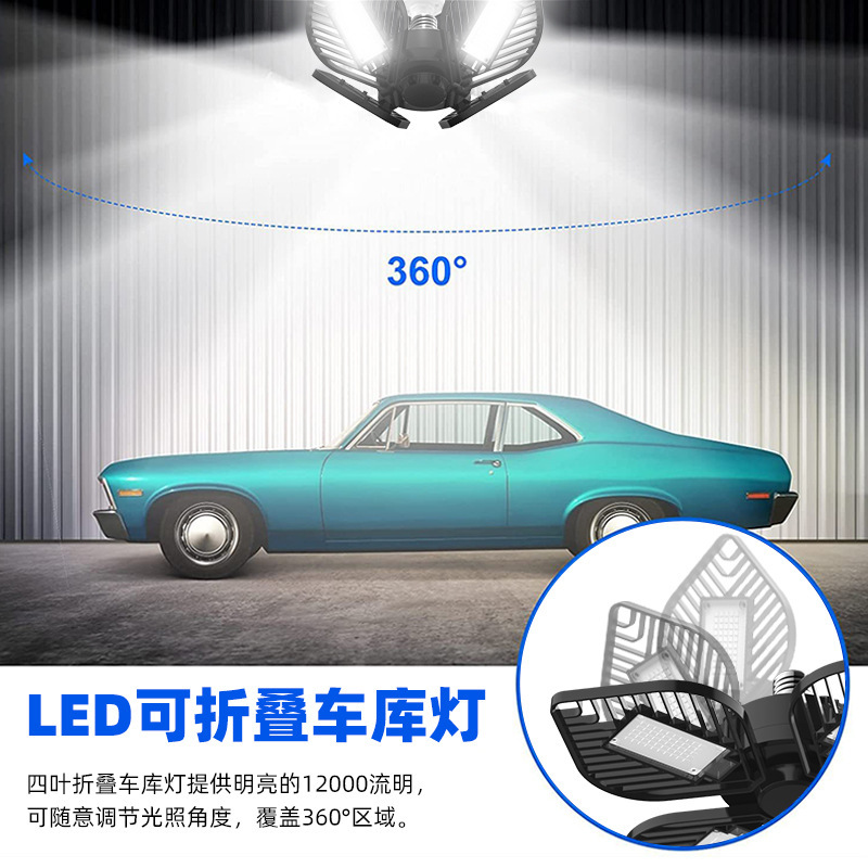 LED deformation folds the garage lights, E2726 wide presses high-light the four-leaved industrial mine lights, plant warehouse garage garage lights.