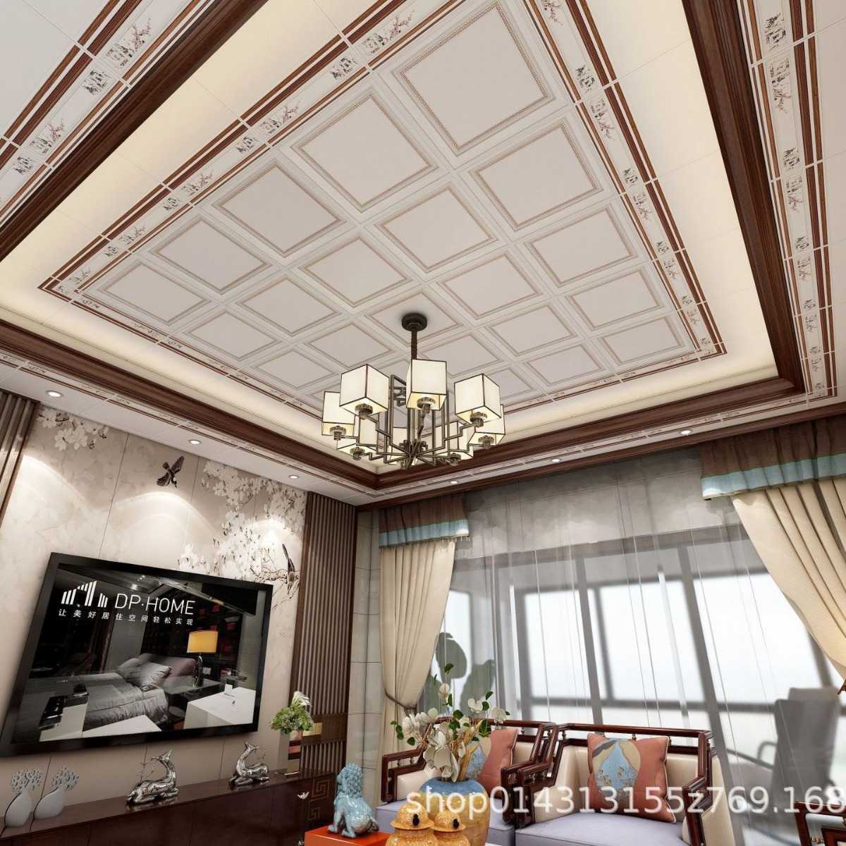 Aluminium ceiling material plant in the new Chinese ceiling living room.