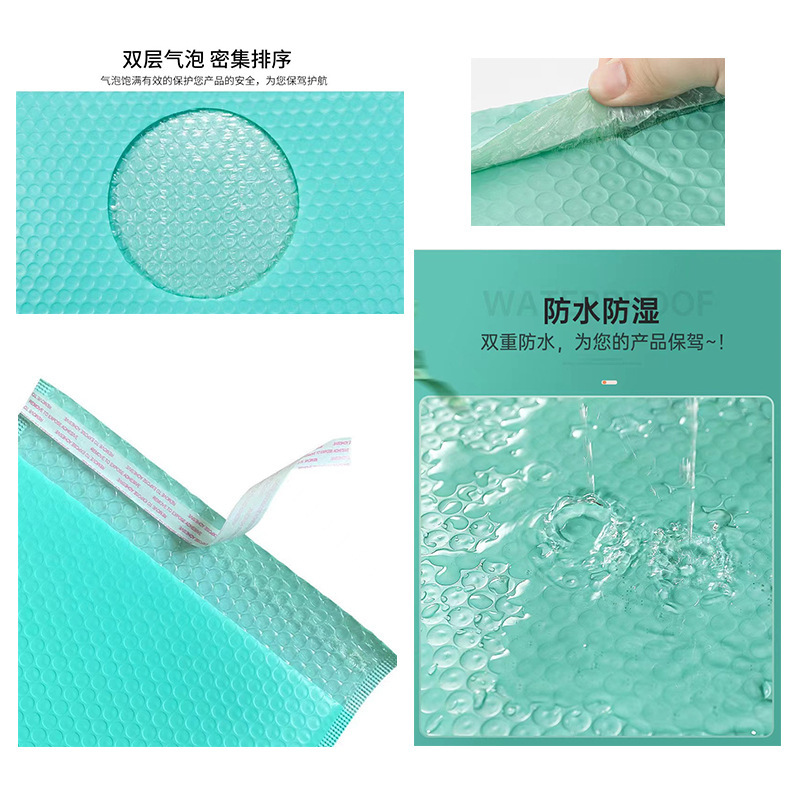 A mint green bubble bag with co-heavy and squeezed membrane bubble bags printed in small quantities in colour foam bags