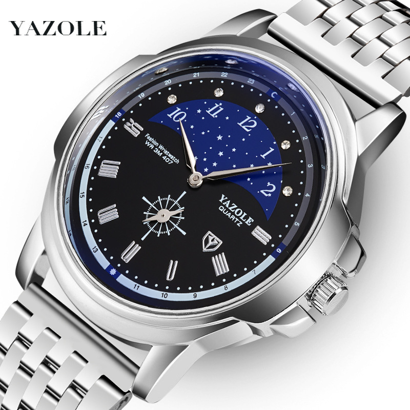 Yaozle 407 men's watch briefly approximates the atmospheric waterproof, non-mechanical, stainless stone watch.