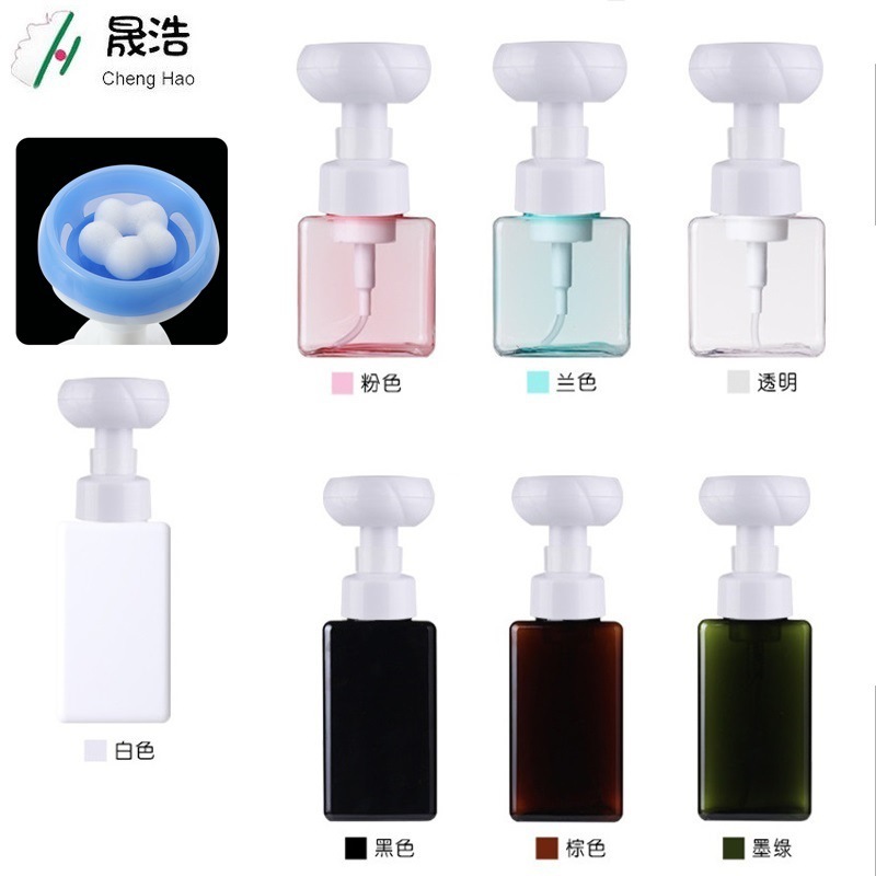 现货四方花朵起泡瓶花形泡沫洗手液瓶250ml450ml650ml PETG分装瓶