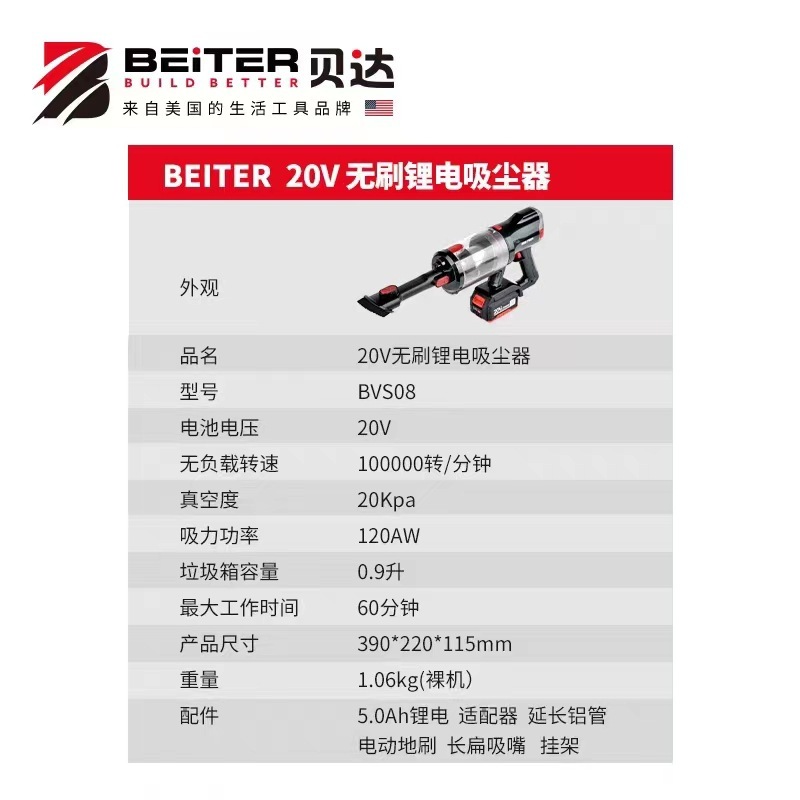 BEITER 20V lithium-free vacuum cleaner BVS08