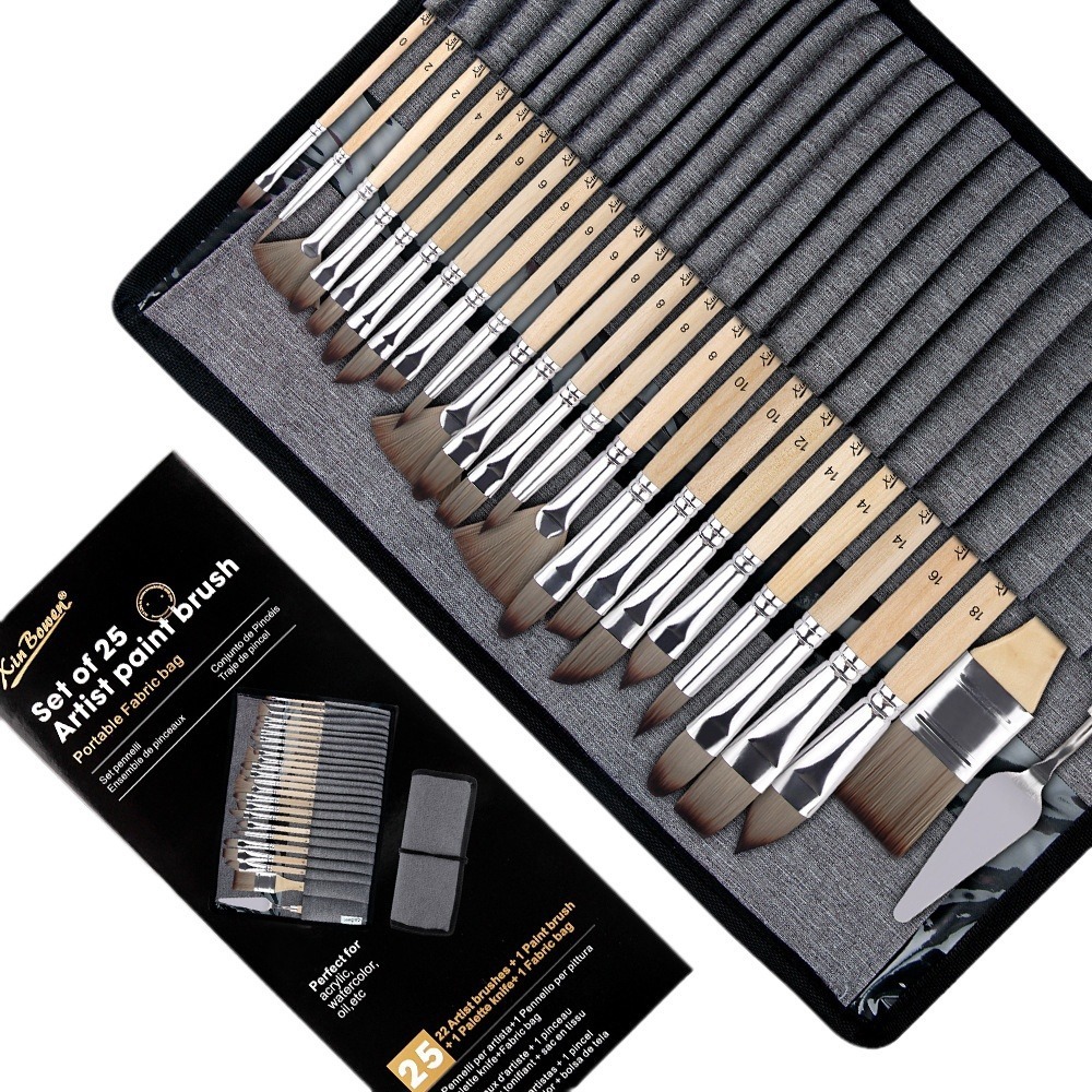 Customization of 25 painting brushes with paints and plaster paints and nylons.