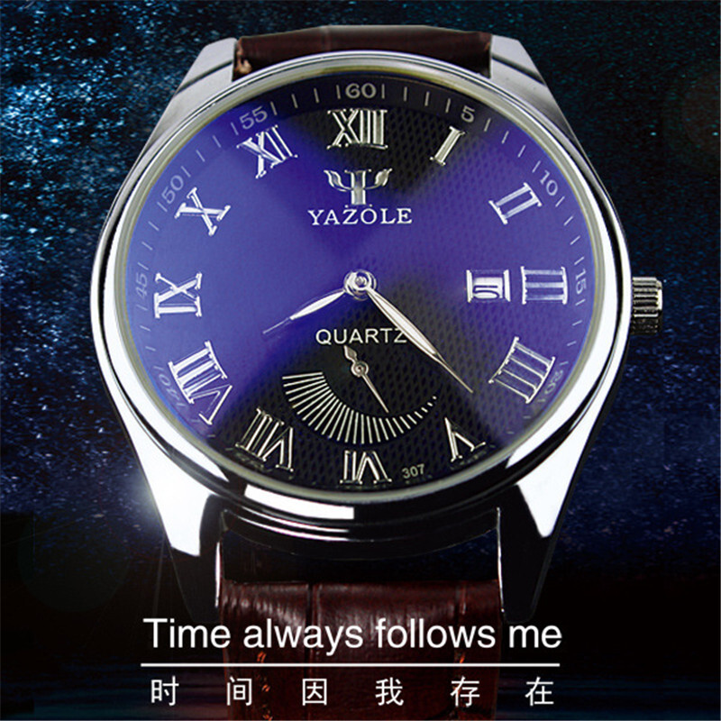 YAZOLE 307-Fashion Business Calendar Men's Watch Waterproof Nightlight Belt 2-and-a-half-hand watchmen's watch