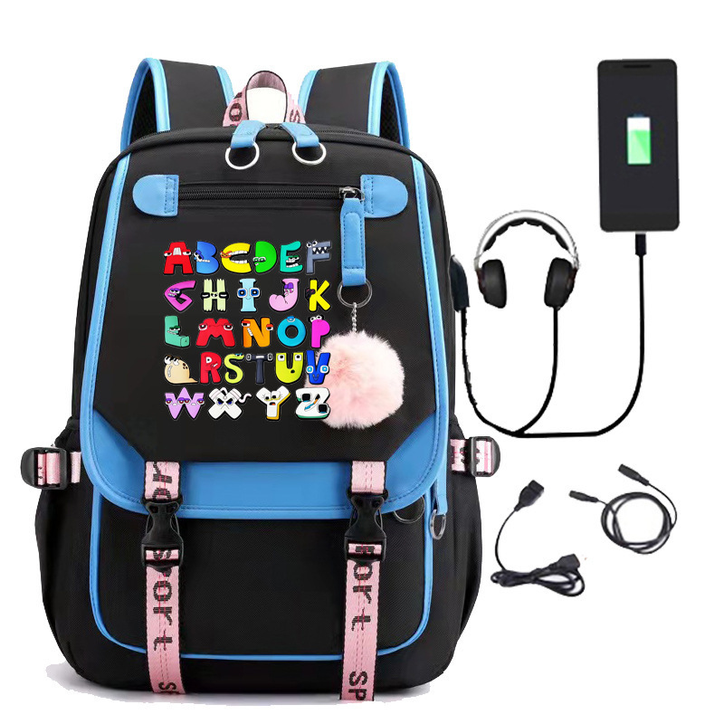 Play Alphabet Lore Alphabet Two-shoulder-backed youth bag USB computer bag for men and women
