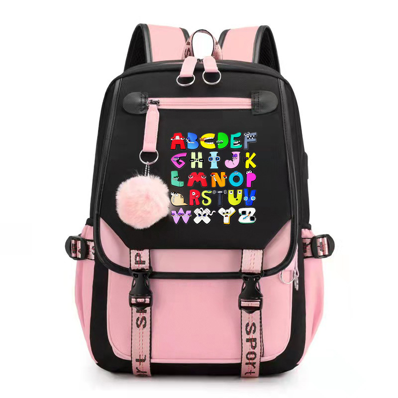 Play Alphabet Lore Alphabet Two-shoulder-backed youth bag USB computer bag for men and women