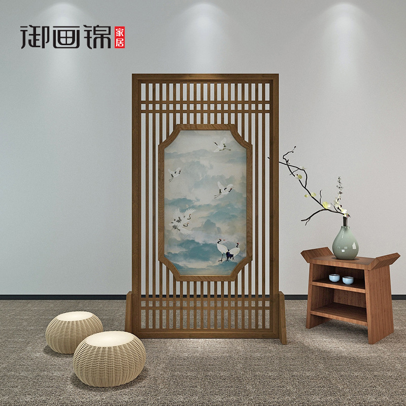 The new Chinese crane screen living room decorated with a wood-simulator wind and a wooden fray fence maker