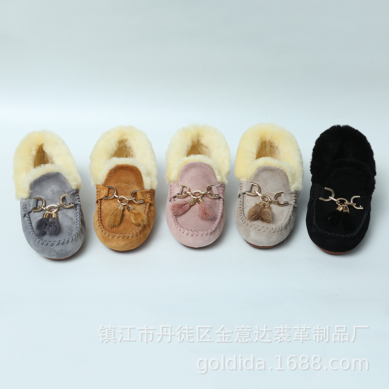 Bean shoes, 2019, new mink ferrets, Princess's buns, velvet Korean-based furry shoes.