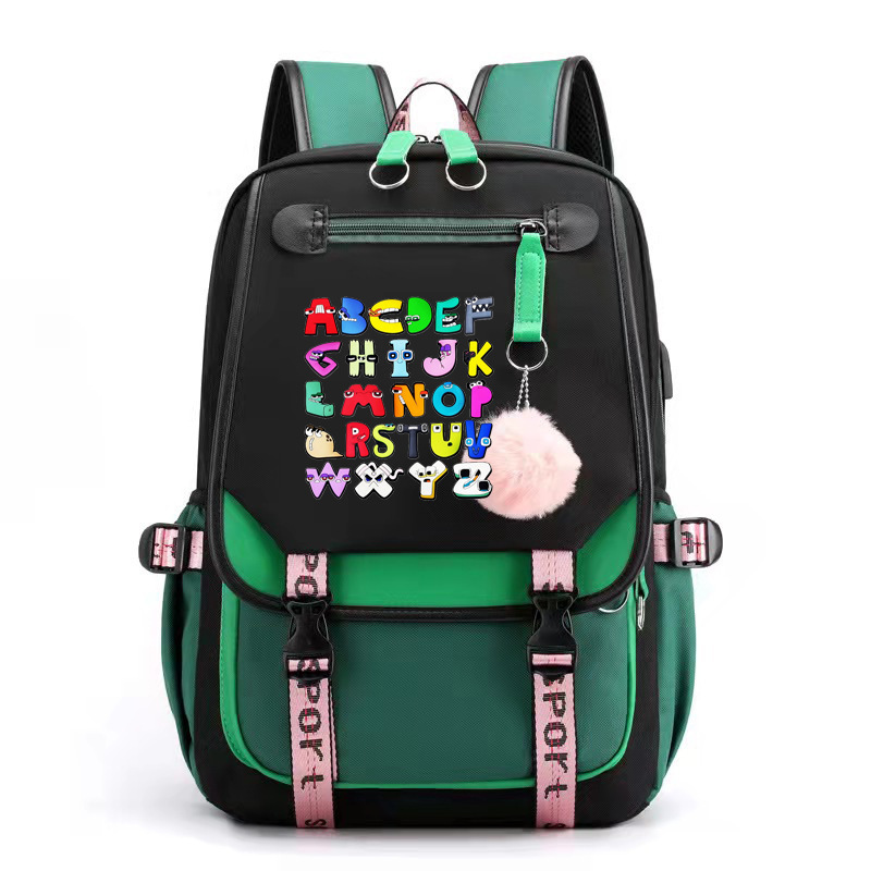 Play Alphabet Lore Alphabet Two-shoulder-backed youth bag USB computer bag for men and women