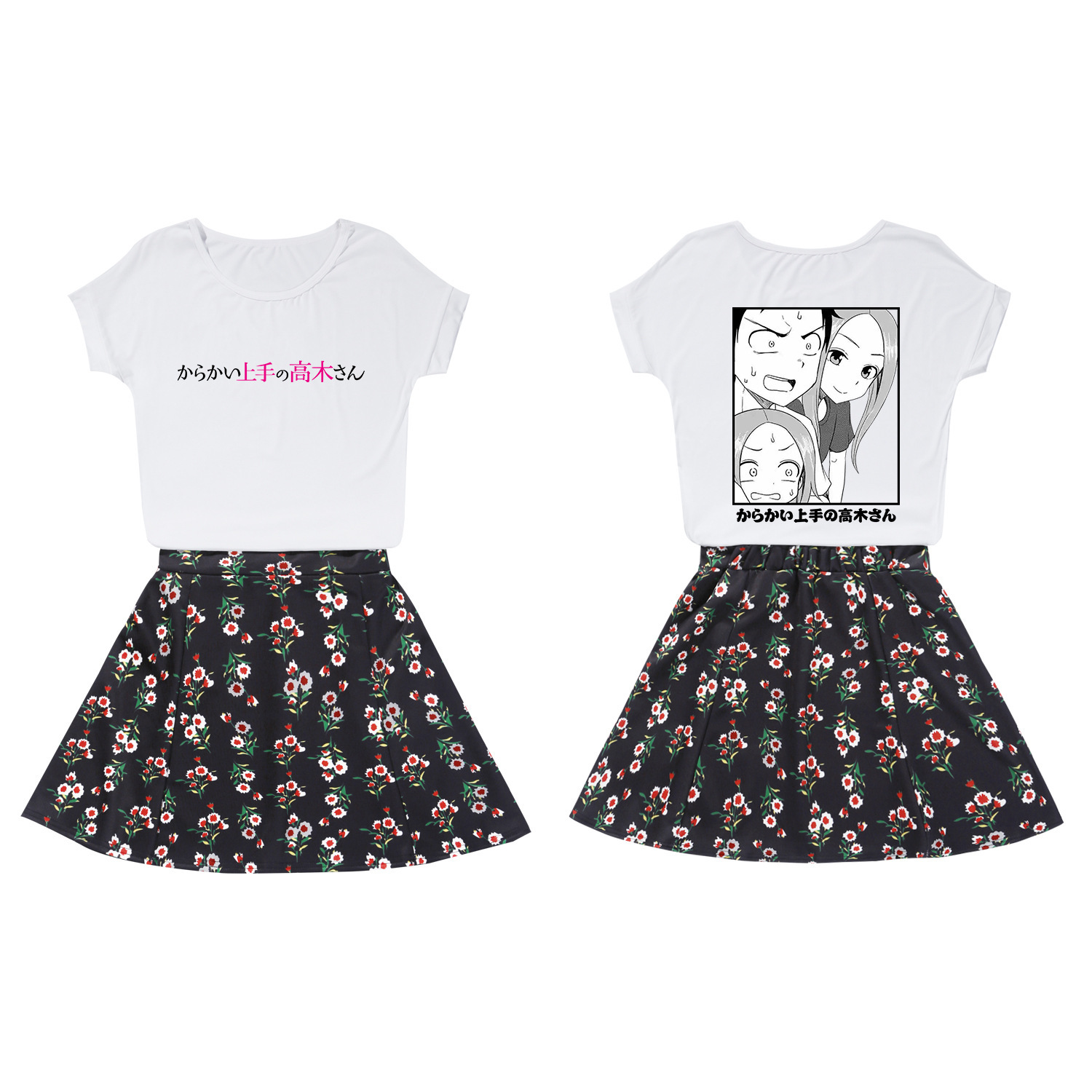 Two pairs of short-sleeve short-sleeve skirts in a summer short sleeve suit.