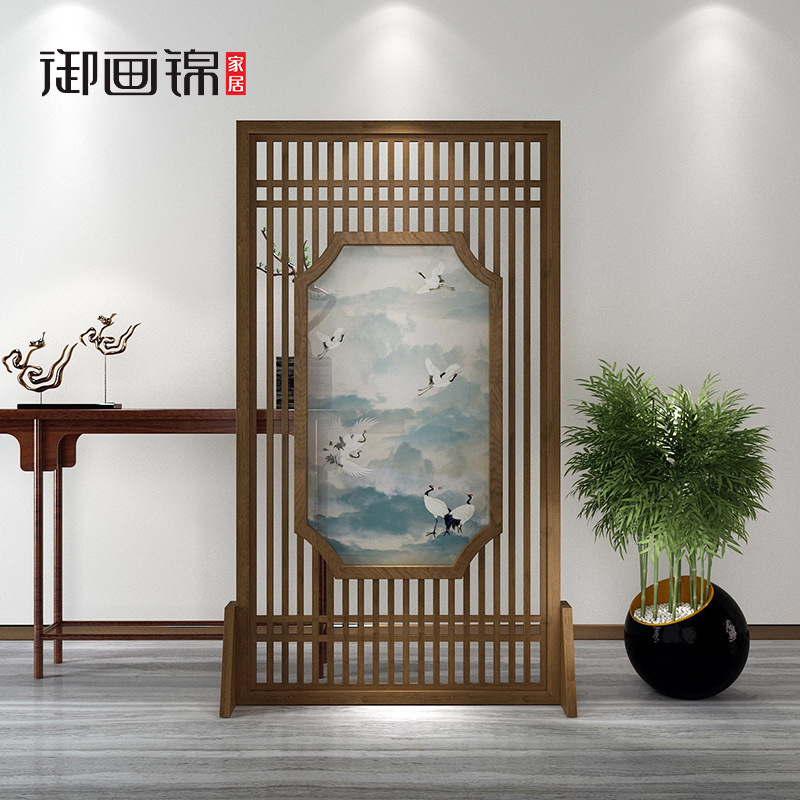 The new Chinese crane screen living room decorated with a wood-simulator wind and a wooden fray fence maker