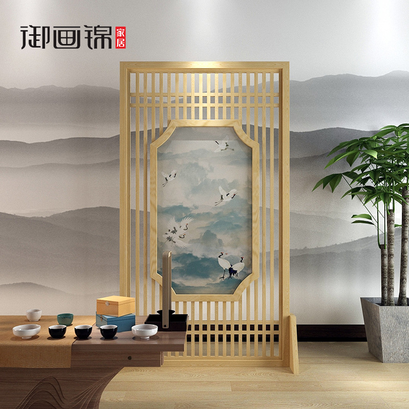 The new Chinese crane screen living room decorated with a wood-simulator wind and a wooden fray fence maker