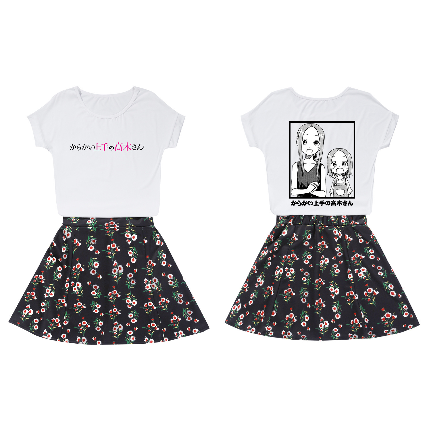 Two pairs of short-sleeve short-sleeve skirts in a summer short sleeve suit.