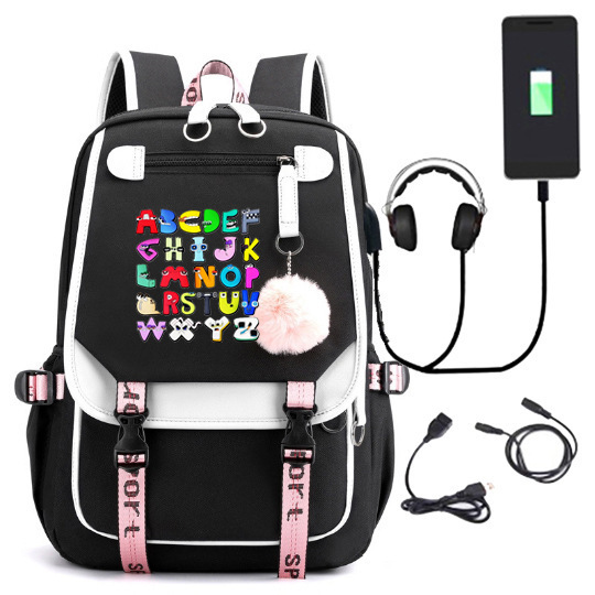 Play Alphabet Lore Alphabet Two-shoulder-backed youth bag USB computer bag for men and women