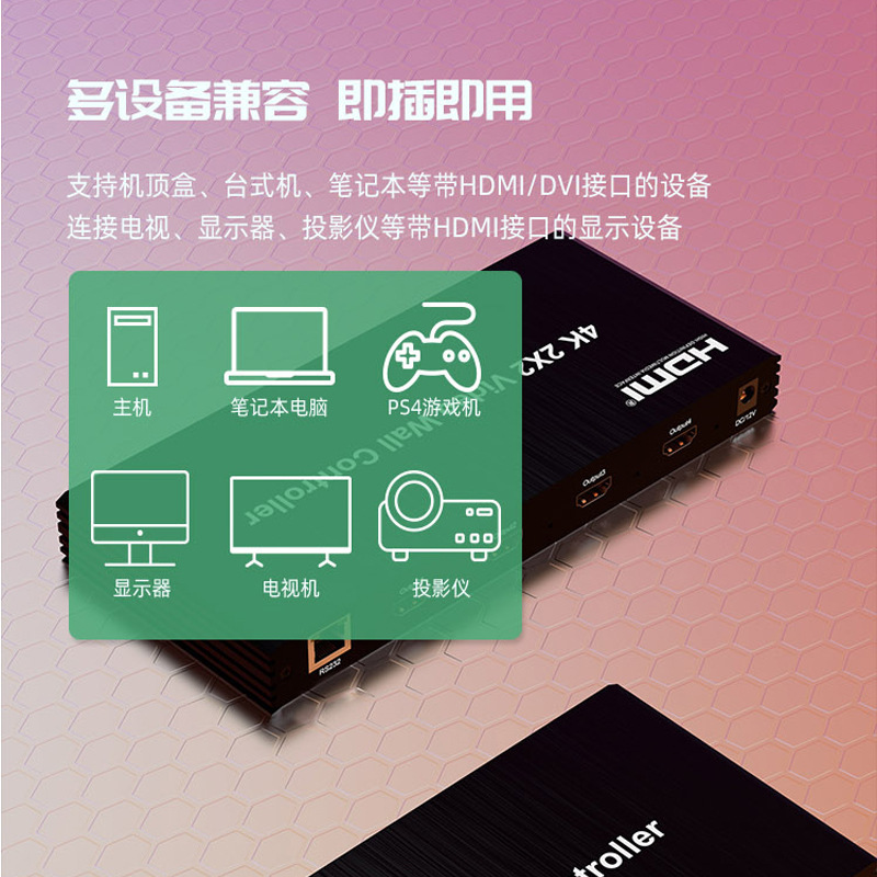 视频画面拼接器HDMI/dvi一进四出高清4K拼接屏处理器输入四分屏器