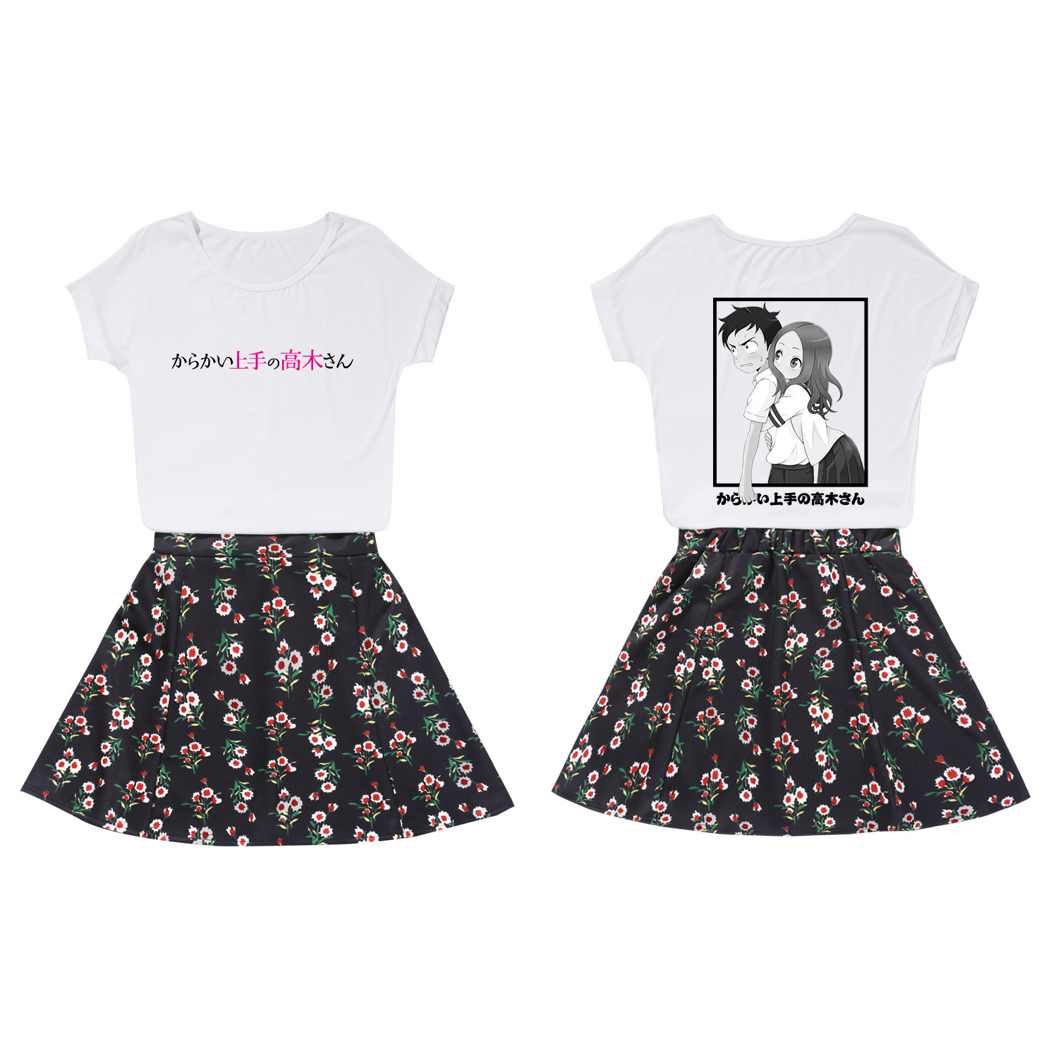 Two pairs of short-sleeve short-sleeve skirts in a summer short sleeve suit.
