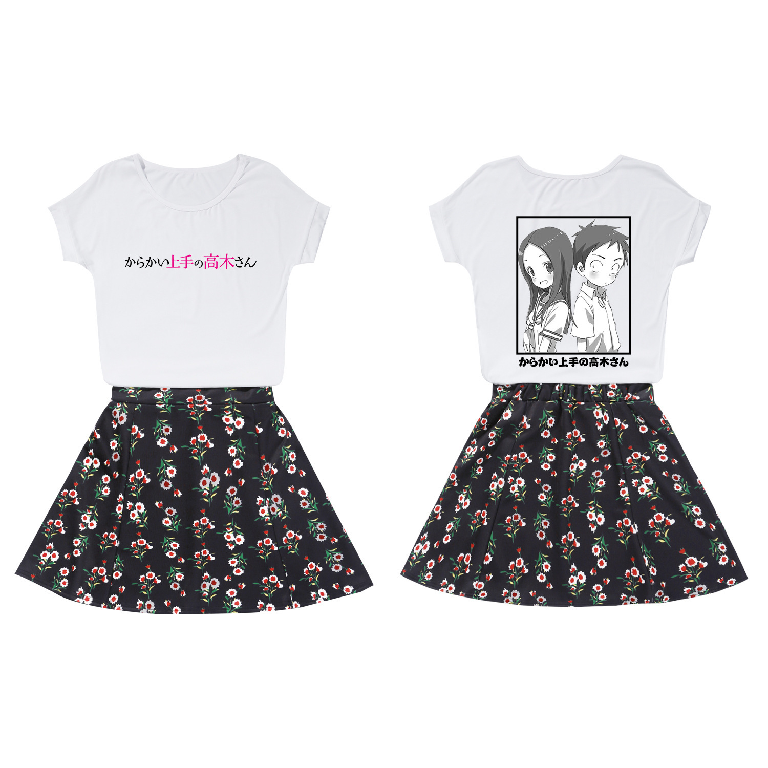 Two pairs of short-sleeve short-sleeve skirts in a summer short sleeve suit.