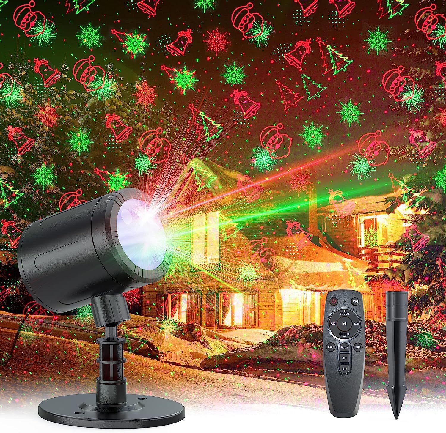 On the outdoor lawn, the MINI laser light is full of stars, and the remote-controlled display of the Christmas outdoor lamp in the courtyard.