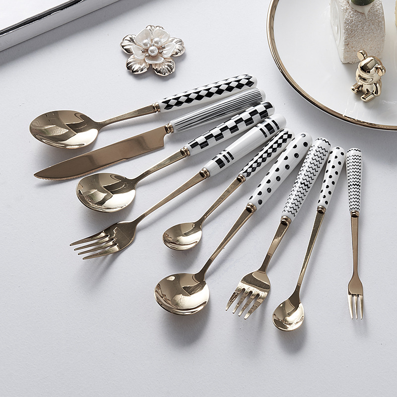 A simple pottery stainless steel steak knife and fork set of ins fork knife and creative fruit forkware.