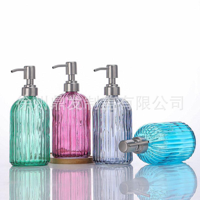 Handwasher vials for 16oz glass soap detergent 304 stainless steel pump head pressure shampoo partitioner