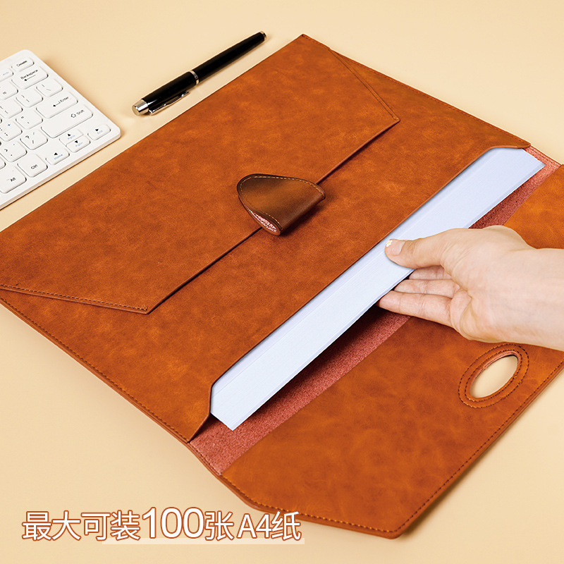 A4 Business Document Package Customised Leather Archive Bag Waterproofing Condensable Pocket