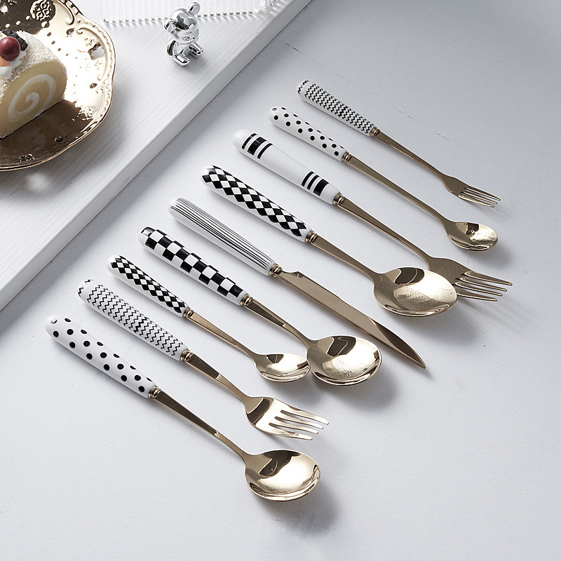 A simple pottery stainless steel steak knife and fork set of ins fork knife and creative fruit forkware.