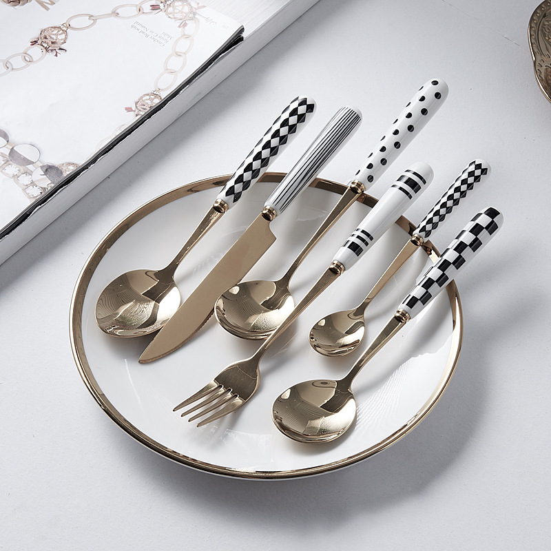 A simple pottery stainless steel steak knife and fork set of ins fork knife and creative fruit forkware.