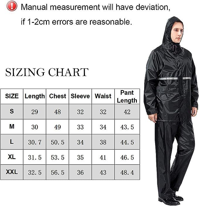 The adult electric motorbike raincoat man is wearing an outdoor rain-resilient waterproof raincoat and pants.