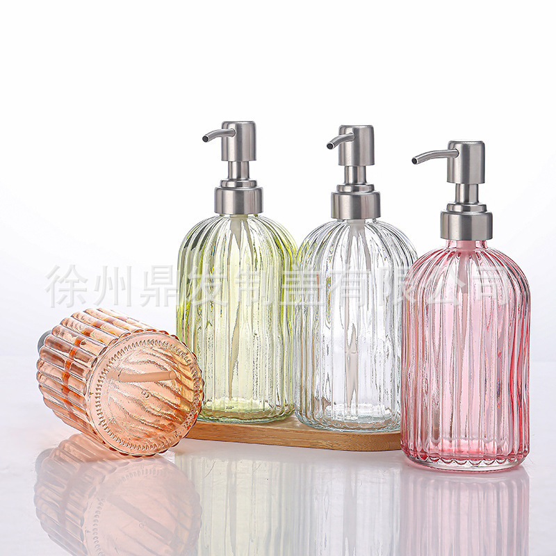 Handwasher vials for 16oz glass soap detergent 304 stainless steel pump head pressure shampoo partitioner