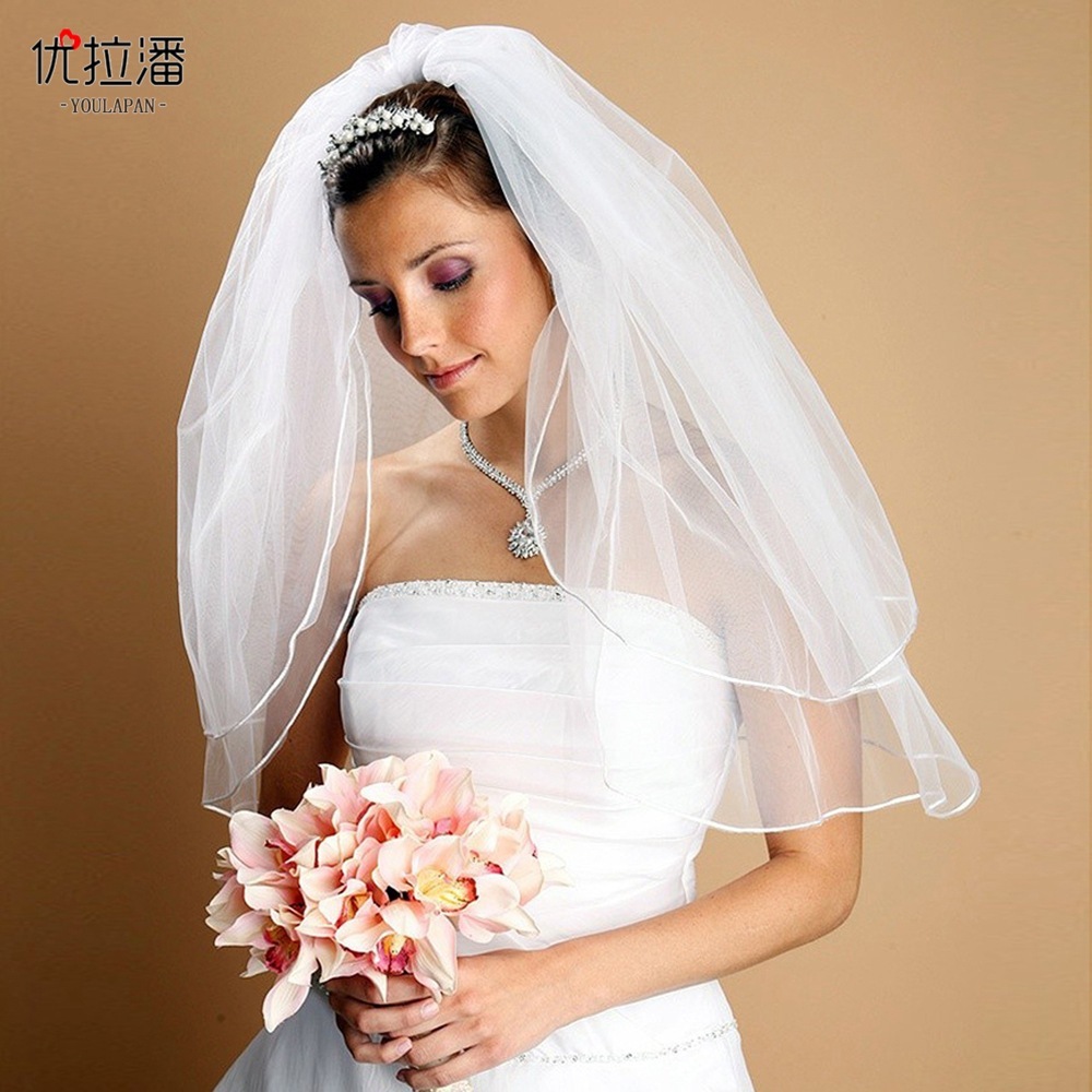 Yolapan V15, Korean bride's veil white, a simple, two-tier, short-term wedding.