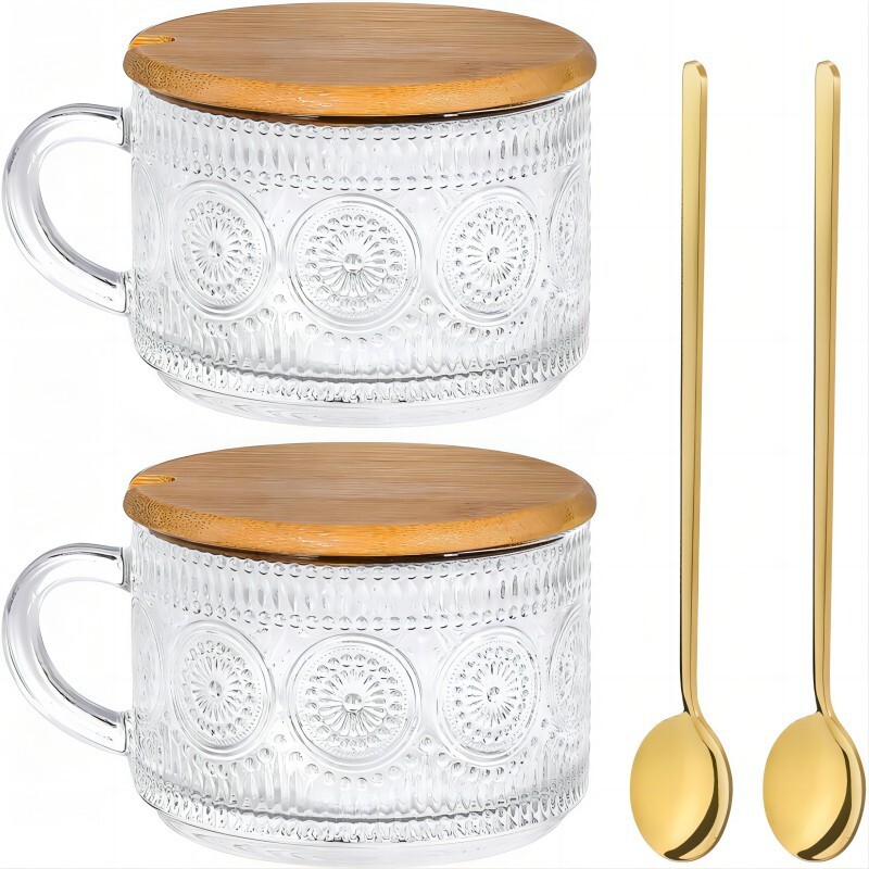 Cross-border Amazon Sunflower Breakfast Cup, retrospect 14oz coffee cups with wood-covered milk and oatmeal.