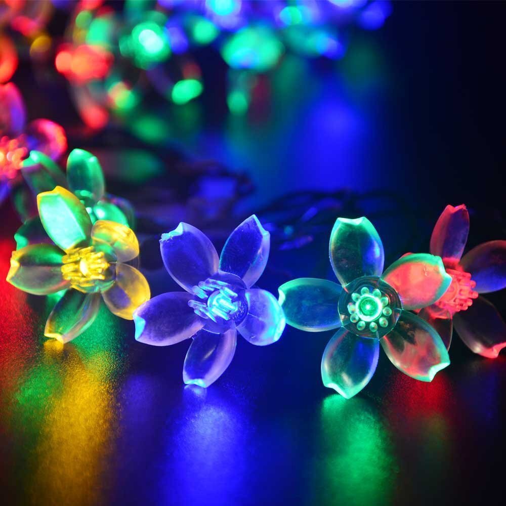 Cross-border, single-system solar cherries with petals, outdoor lighting garden decorations.