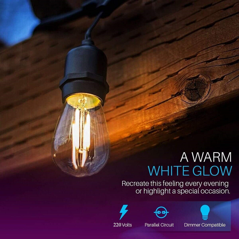 IP65 LED light string S14, waterproof E27 warm LED retro Edison light bulb outside.