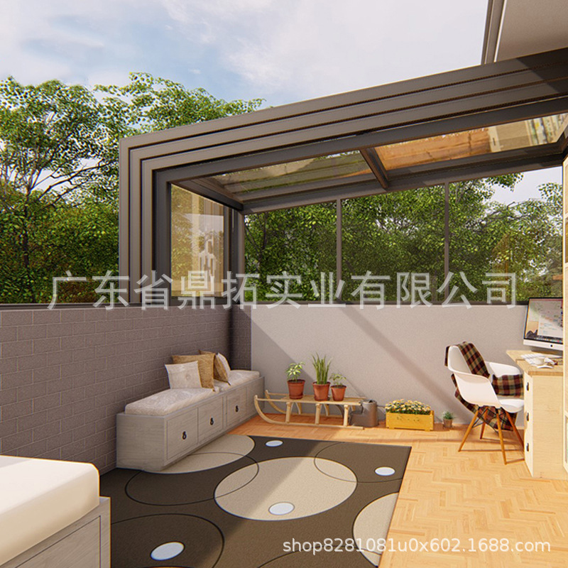 別墅陽光房泳池自動電動防違建 可摺疊移動智能伸縮鋁合金陽光房