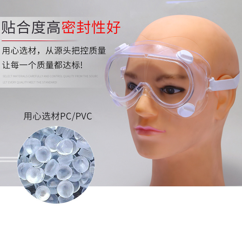 Fog-proof, wind-resistant eyeglasses riding on impact-proof, transparent pc-protective glasses.