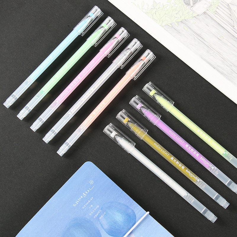 9-color high-light pen set, fluorescent brush for hand-drawing students