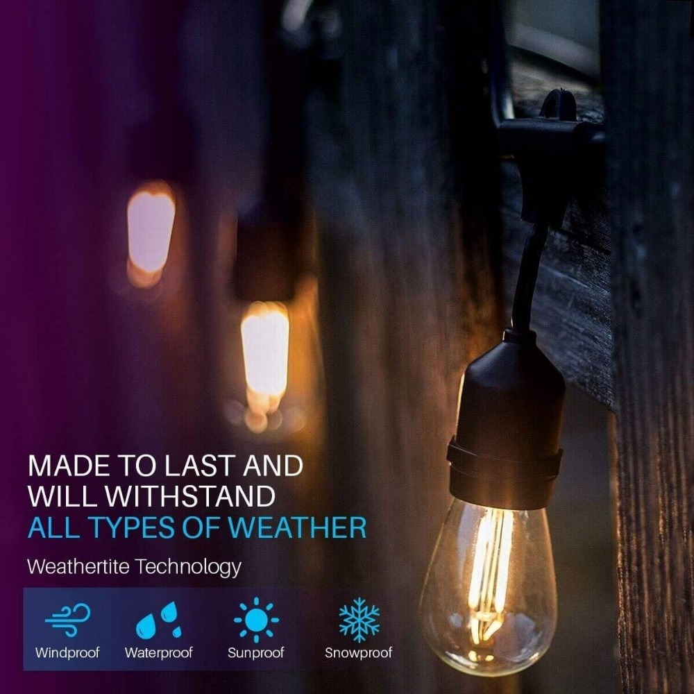 IP65 LED light string S14, waterproof E27 warm LED retro Edison light bulb outside.